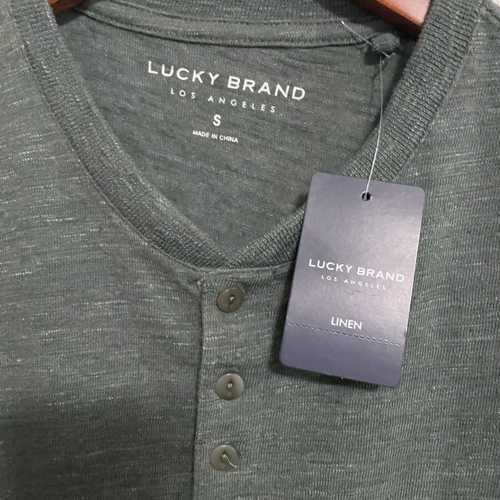 NWT Men Lucky Brand green linen shirt short sleeve - Picture 4 of 7
